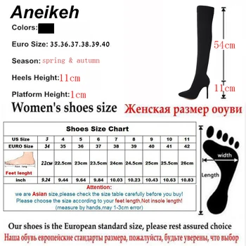 Aneikeh NOVO 2020 Moda de Tecido Elástico, Palmilha Botas Pontiagudo Dedo do pé Sobre o Joelho, Calcanhar, a Coxa Alta Dedo Apontado Mulher de Inicialização calça Tamanho 42