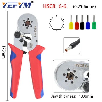 HSC8 6-6 rodada terminal ferramenta de crimpagem, especiais de ferramenta de crimpagem para 0.25-6mm2 terminal tubular (AWG23-10)