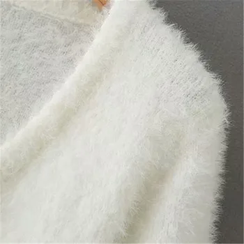 BLSQR Branco Mohair O decote da Camisola 2020 Moda Casual Manga Curta de Cor Sólida Pulôver Femme Apliques Crop Tops