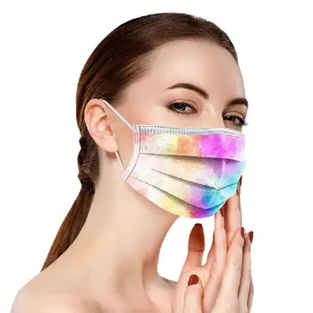 10/50/100/200pcs(saco) Máscara Descartável Não-tecido 3 camadas de Máscara com Filtro de Tie Dye Impresso Natal Respirável Adultos Boca do Cara Máscaras