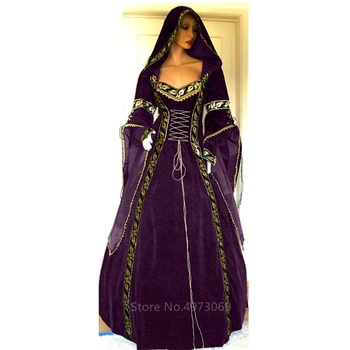 Victiroian Palácio Vestido Longo com Capuz do Traje de Halloween para as Mulheres do Vintage Renascimento Princesa Cosplay Medieval Festa de Carnaval