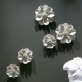 Branco minimalista resina PLANO de fundo tridimensional flor decoração de parede pendurado Mural Ornamento