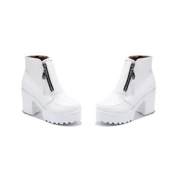 ZawsThia 2020 branco do inverno plataforma de cunhas chunky salto alto sapatos de mulher zíper frontal mulheres ankle boots plus size dropshipping