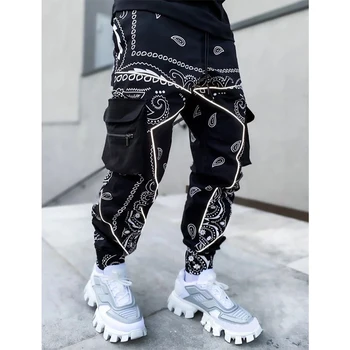 Hip hop impressão calças de homens calças moda streetwear calça para homens corredores de rua de Alta carga Solta calças dos homens