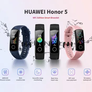 HUAWEI Honor Banda 5 NFC Edição Inteligente banda Pulseira Tela AMOLED de Suspensão de Monitoramento de 50 Metros Impermeável banda de Honra 5 pulseira
