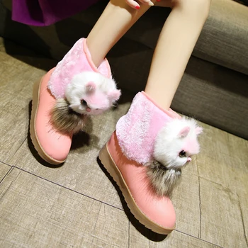 2020 inverno os sapatos da mulher Gato bonito de cristal cor-de-rosa Preto flats plataforma ankle boots quente de neve Peludos botas da moda Feminina botas