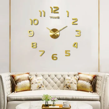 Retro DIY acrílico relógio espelho da tabela da etiqueta da parede do grande relógio de parede simples artesanais criativos relógio a decoração home