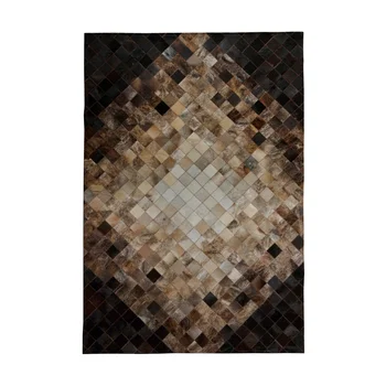 Estilo americano luxo cor marrom natural de retalhos de couro tapete genuíno de peles de bezerro chequer tapete para sala de estar
