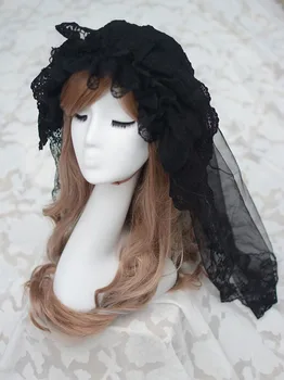 As Mulheres De Renda Branca Lolita Princess Traje Hairband Noiva De Véu Véu Doce De Noiva Headwear Lenço De Acessórios Para Senhora