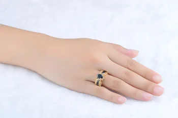 SuoHuan Tamanho 6-12 Clássico Anéis Para Mulheres Preto Zirconer Pedra De Cristal De Ouro, Cheias Da Moda Feminina Do Partido Anéis De Presente Da Jóia