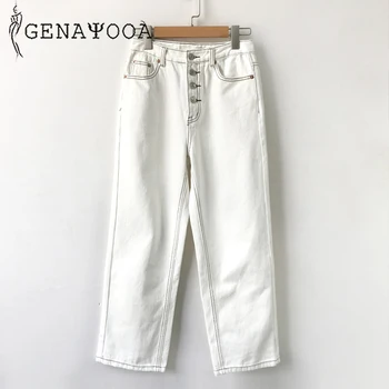 Genayooa Coreano Streetwear, Denim, Calças De Cintura Alta Jeans Casual Feminina Namorado Jeans Para As Mulheres Do Vintage Calça Branca