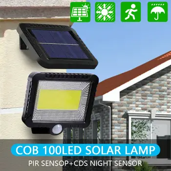 Mais recente 100 DIODO emissor de Luz Solar ao ar Livre 30W COB Jardim Solar da Luz Impermeável Sensor de Movimento de PIR Lâmpada de Parede Focos de Luz de Emergência