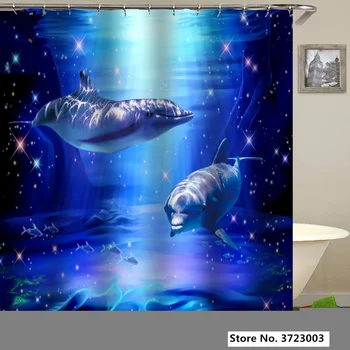 Deep Sea 3D Chuveiro Cortinas de Tecido Impermeável Oceano Dolphin Cortina de Banheiro Conjunto de Tampa Higiênico Tapete antiderrapante, Tapete Decoração de Casa
