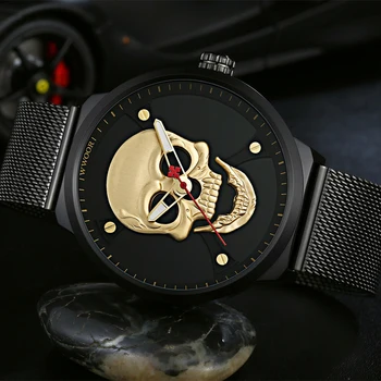 WWOOR Pirata Caveira Homens do Estilo do Relógio de Aço Inoxidável Luminosos Relógios de Quartzo Militar Impermeável Esqueleto relógio de Pulso Para Homem 8867
