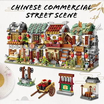 Mini Street View Chinês Arquitectura De Estilo De Rua Pão De Loja De Penhores Bistro Oficina De Ferreiro, Blocos De Construção De Brinquedos Para As Crianças