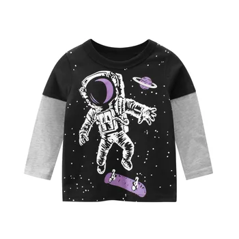2020 ins algodão astronauta de desenhos animados manga comprida t-shirt menino menina tshirt bonito tops moletom garoto crianças pano de pijama camisa nova