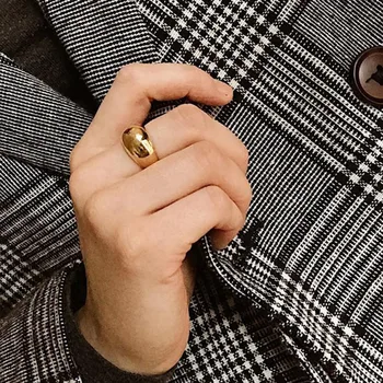 Ouro pedaços grosso dome anel para as mulheres de aço inoxidável vintage liso polido de alta anel ins 2020