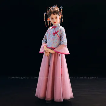 Crianças Princesa Cheongsam Formal Menina De Vestido Tradicional Chinês Tang Terno Hanfu Crianças Festival Partido Desempenho Qipao Fantasias