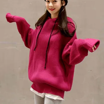 2020 Mulheres Plus Size do Harajuku Suéter com Capuz Solto de Malha de Lã coreano Moletom Cordão Casual de grandes dimensões Capuz 11847