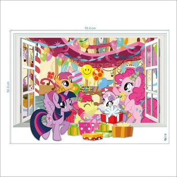 O little Pony janela de visualização 3D adesivos de parede para quarto de crianças, adesivos de parede do poster de DIY arte mural a decoração home