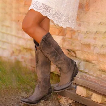 Botas de mulher Retro Rebite Joelho Botas Altas de Couro feitos à mão Longas Botas de Mulheres Altas Botas de Cowboy Moda Casual Sapatos tyh6