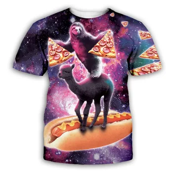 PLstar Cosmos Preguiça/Alpaca/Pizza T-shirt Homens, Mulheres, Animais 3D, T-Shirt engraçada Verão Manga Curta Respirável Tshirt Plus Size