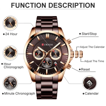 Homens Relógio CURREN de melhor Marca de Luxo de Moda Quartzo Homens Relógios Impermeável Cronógrafo Masculino Relógio Data de Esportes Relógio Masculino