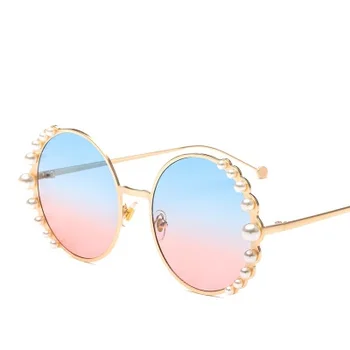 COOLSIR Marca de Óculos de sol das Mulheres de Luxo Pérola Óculos de sol Vintage Rodada de Óculos de Sol Tons para as Mulheres do Metal do Ouro Oculos UV400