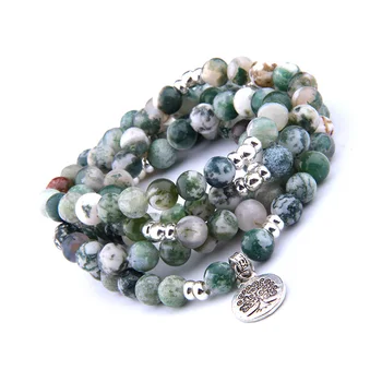 Moda de Pedra Natural Árvore Agates Perla o Bracelete, Colar de 108 Perla o Bracelete para as Mulheres Árvore da Vida Presente da Jóia