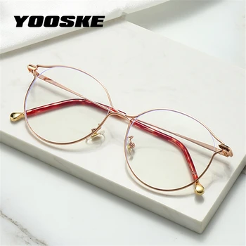 YOOSKE Moda Olho de Gato Armações de Óculos Mulheres Tendências Miopia Quadro Óptico Transparente, Óculos Rosa de Ouro Falso Óculos