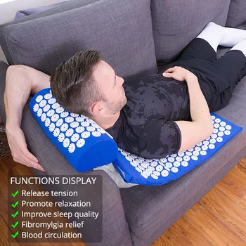 Colchão de acupressão Sensi Massagem Tapete Travesseiro Conjunto aplicador de Pescoço Pé Tapete de Yoga com Agulha de Trás da Almofada