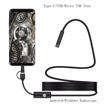 2020 1200P HD USB C Endoscópio Câmera Impermeável de 8mm Com Luz Branca 5M de disco Rígido com Cabo Tipo C Endoscópio Para Android Windows