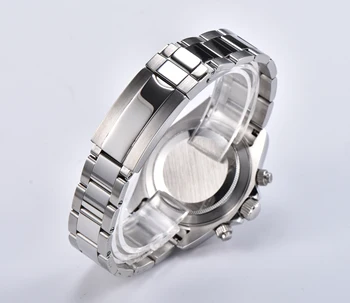 Cronógrafo relógio de quartzo moda 39 mm vidro safira prata caso green dial 316L de aço inoxidável, bracelete de 11-D6