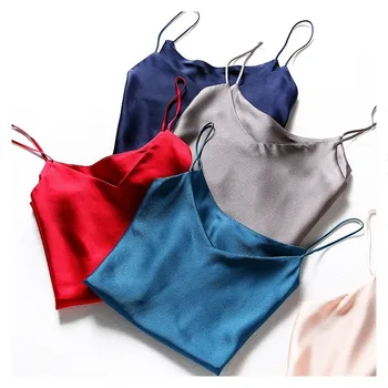 2020 Verão Nova V-pescoço Camisole Mulheres Seda Mistura de Todos-jogo Curto Camisole Assentamento Camisa