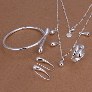 Multa de prata 925 conjuntos de jóias sexo feminino lady mulheres casamento gotas de anéis, brincos, pulseira, colar de jóias de moda conjunto S219
