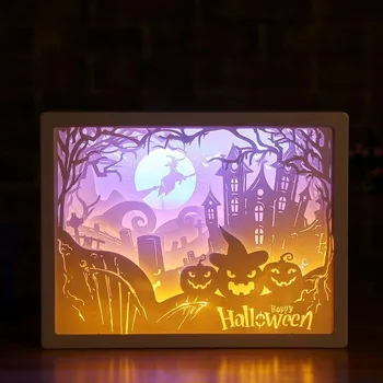 3D Criativo Papercut Caixa de Luz, Lâmpada da Noite de Papel Padrão de Cor de LED Pintura Sombra Moldura de Caixa de mesa Tabela D4J1