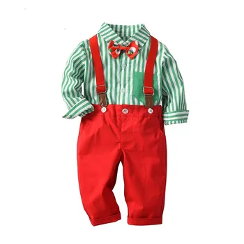 Wasailong Crianças Meninos do Bebê de Natal Conjunto de Roupas de Camisa de Manga Longa+Suspensório Calças 2Pcs/Set Roupas Terno para Meninos da Criança 12M-4T