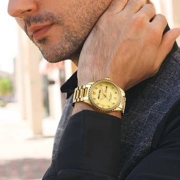 Novo BELUSHI de Luxo Mens Esporte Relógio de Ouro Cheio de Quartzo do Aço, Relógios de Homens de Data Impermeável Relógio Militar o Homem relógio masculino