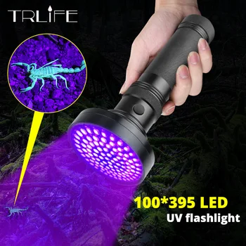 100W UV Lanterna 100 LEDs 395 nm UV do DIODO emissor de luz Tocha de Volta Detector de Luz para o Cão Urina do Gato, animal de Estimação Manchas, percevejos de Cama, Escorpiões 6 x AA