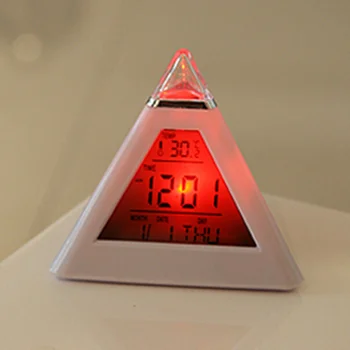 LED Relógio Digital Forma de Pirâmide Alterar a Temperatura de Cor de Hora de Data de Exibição Para a Casa E2S