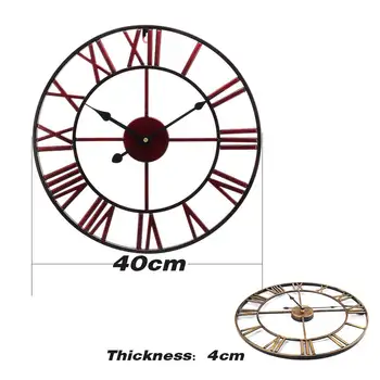 Grande 40CM Retro Oco Romano de Ferro Forjado, Relógios de Parede 3D Circular Vintage Mudo Decorativo Relógio de Parede Decoração Home da Parede Artesanato