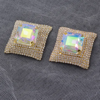 10pcs/lot 4cm de ouro, Cristal AB strass de vidro quadrado apliques para as decorações de natal costurar em cristal patches para as mulheres