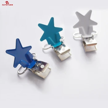 Sutoyuen 6Pcs Esmalte Estrelas de Metal Suspender Clips Clips de Cor para suspensórios Chupeta do Bebê Clipes de 25mm de Chumbo