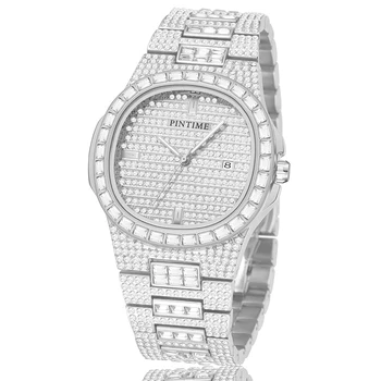 Diamante Gelado Fora Assistir Homens Mulheres Relógio de Aço Inoxidável da Marca de Luxo Crystal Ladies Watch Hip Hop relógio feminino montre femme