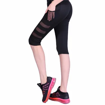 Mulheres de Cintura Alta Yoga Ginástica Legging de Bezerro-Calças de comprimento de Calça Esporte leggings Fitness Menina Malha Preta 3/4 Calças de Yoga de boa qualidade