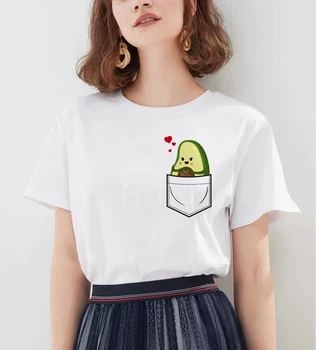 Kawaii Cartoon de Abacate, Manga Curta T-shirt das Mulheres T-Shirt Vogue Harajuku Casual Gráfico Roupas Tops Tê Fêmea