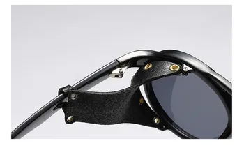 2019 Legal de Moda SteamPunk Estilo de Óculos Redondos de Couro do Lado do Escudo de Design da Marca de Óculos de Sol Oculos De Sol UV400 5396