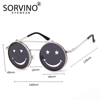 SORVINO Retro Flip Rodada Steampunk Óculos de sol 2020 Marca Homens Mulheres Designer Pequeno Círculo de Óculos de Sol, Amarelo, Vermelho, Tons SP64