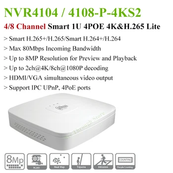 Dahua NVR4104-P-4KS2 NVR4108-P-4KS2 4k 4ch 8ch Inteligente 1U 4PoE H. 265 Lite Gravador de Vídeo da Rede de 8MP sistema de cftv com logotipo