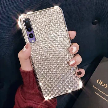 A moda do Silicone Strass Diamante Glitter Bling Caso De Telefone Huawei Honor S20 Ultra S8 S9 S10 Plus K30 S10E Meninas Sexy Caso